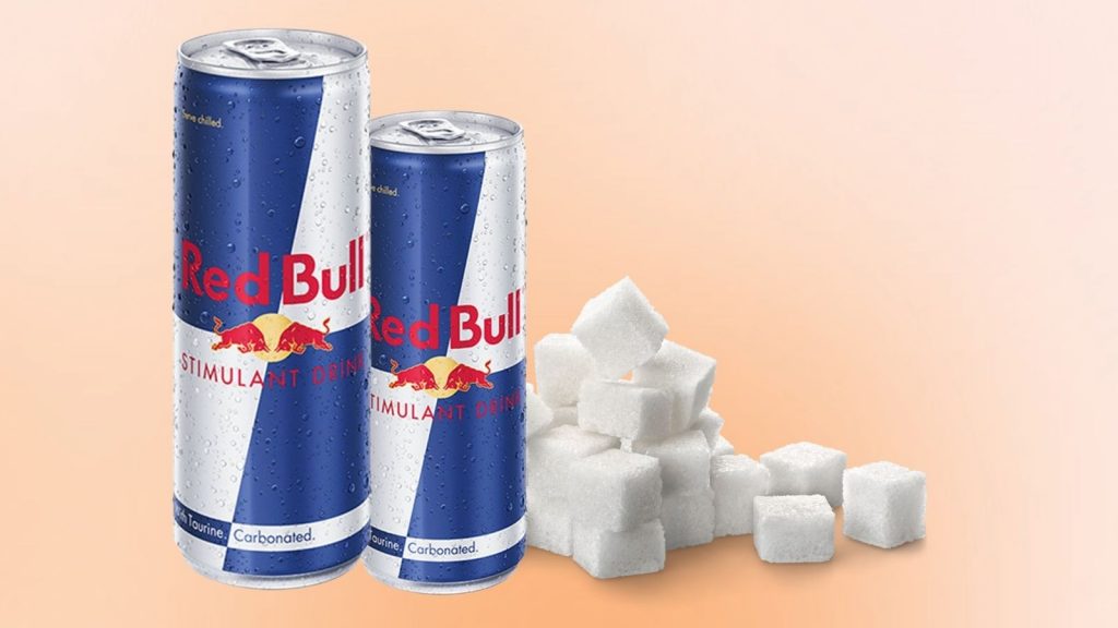 Red Bull cans with sugar cubes