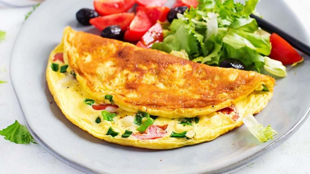 Easy Keto Breakfast, omelet with chees and vegetables
