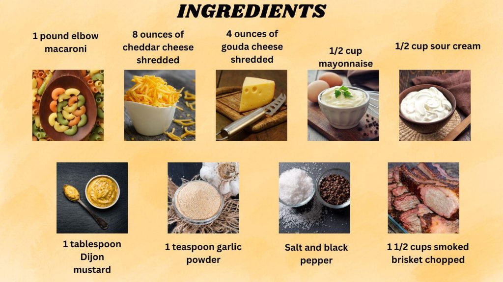 ingredients of mac and cheese with brisket