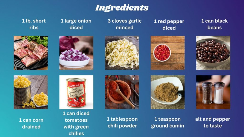 Short Rib Chili ingredients