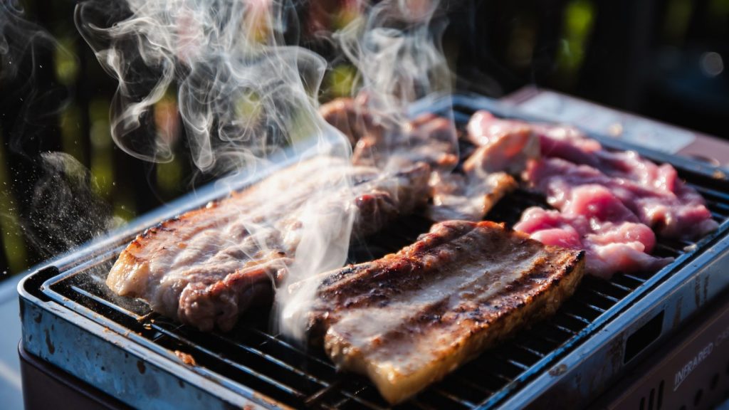 Smoke coming out of meat