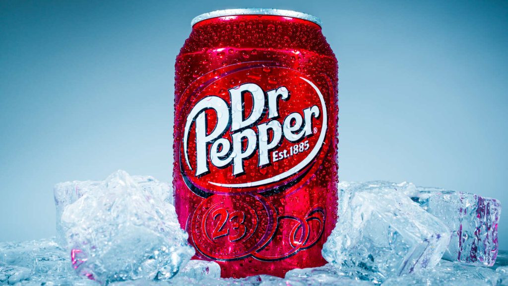 Dr. Pepper can with ice cubes